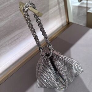 Silver Crystal Chain Shoulder Bag Pink & Silver